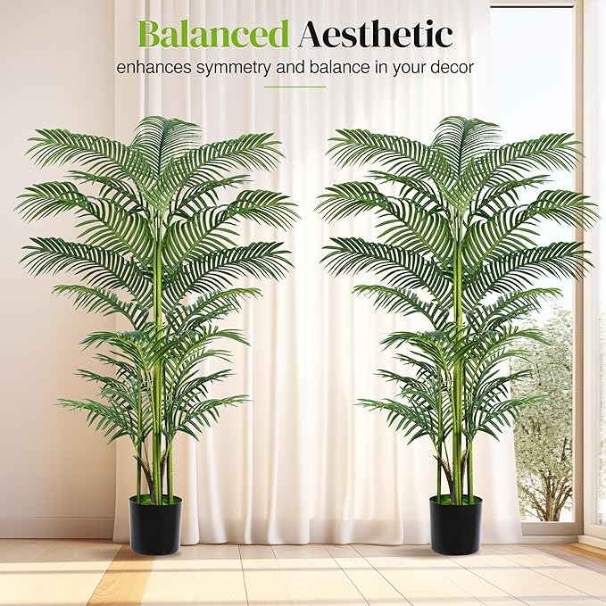 Artificial Palm Tree 6FT, Suntee Faux Plants Indoor and Outdoor 2 Pack, Tall Fake Tree Tropical Areca Floor Plant in Pot for Home Decor Living Room Office Patio Garden