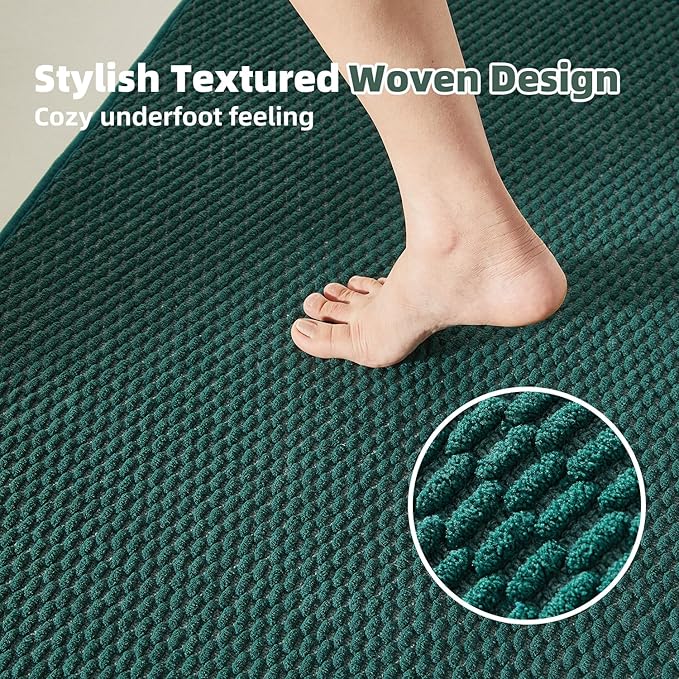 Bathroom Runner Rug, Long Bath Mat Washable Thin Quick Dry Low Pile Bathroom Runner Rugs 24 x 60 Non Slip, Dark Green 24"x60"