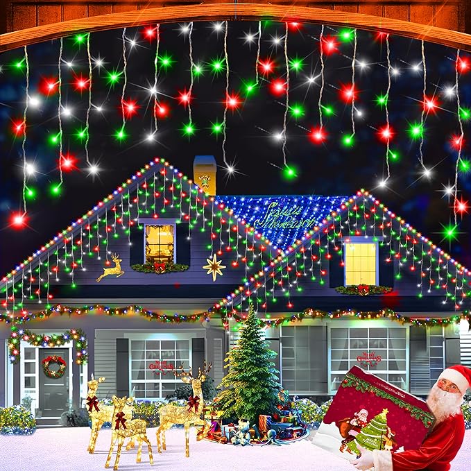 XURISEN 132ft Christmas Lights Decorations Outdoor, 1280 LED 8 Modes Fairy Lights with 240 Drops,Plug in Waterproof Timer Memory Function for Christmas Holiday Wedding Party Decorations