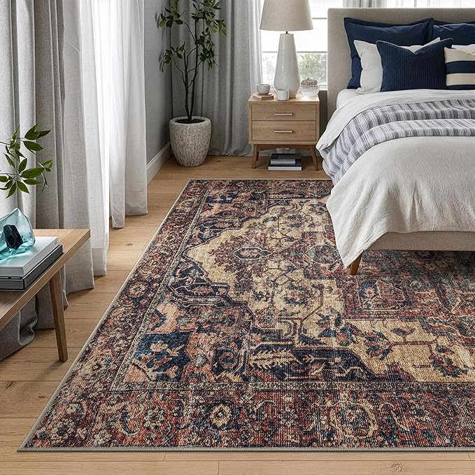 Bloom Rugs Washable Non-Slip 10x14 Rug - Beige/Terracotta Traditional Oriental Area Rug for Living Room, Bedroom, Dining Room, and Kitchen - Exact Size: 10' x 14'