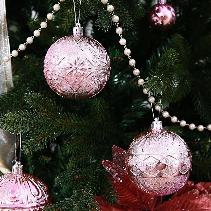 20ct Pink Christmas Ball Ornaments Shatterproof Plastic Christmas Tree Decorations for Xmas Party Home Office Holiday Decor -Large Size (3.15", 80mm)