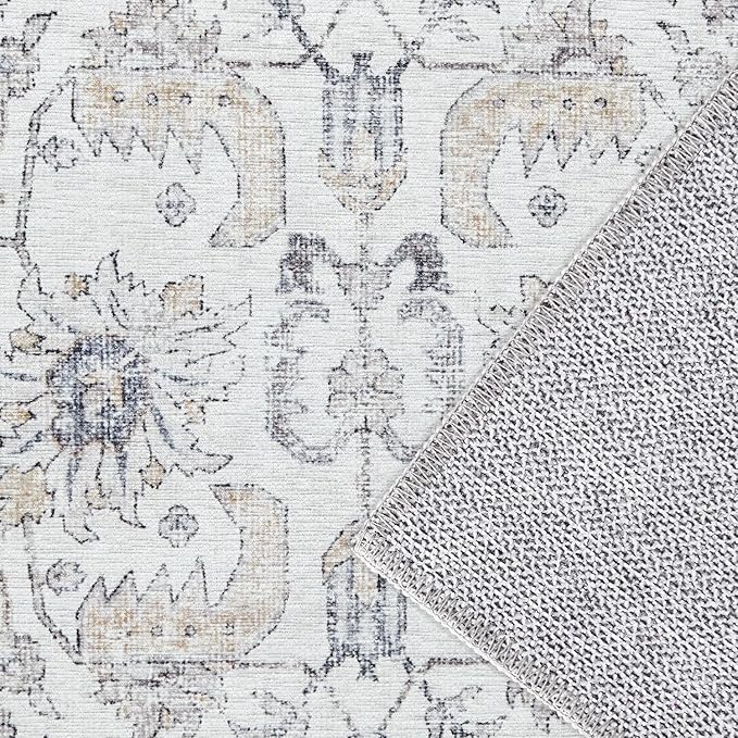 jinchan Kalen Area Rug 2x3 Washable Entryway Rug Vintage Doormat Indoor Entrance Lightweight Thin Retro Distressed Door Mat Floral Print Gray Country Boho Non Slip Carpet for Bathroom Bedroom Grey