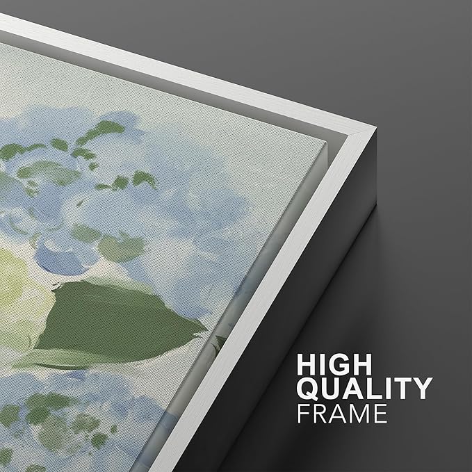 MUDECOR Framed Wall Art Print Set Blue Hydrangea Floral Botanical with Green Leaves Illustrations Modern Art Boho Decorative Colorful Chic for Living Room, Bedroom, Office - 24"x36"x3 White