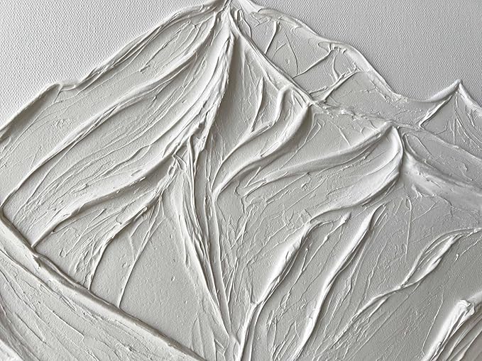 Creespi Hand-Painted Textured White Mountain Oil Painting on Canvas 24x48 inch,Modern Minimalist Abstract Landscape Wall Art for Home Wall Décor