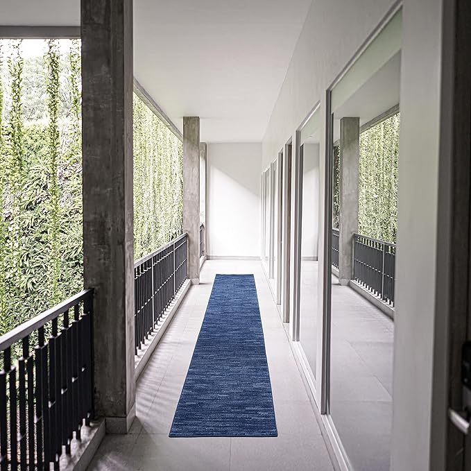 Nourison Home Essentials Indoor/Outdoor Navy Blue 2'2" x 18 Area Rug, Easy Cleaning, Non Shedding, Bed Room, Living Room, Dining Room, Backyard, Deck, Patio (2x18)