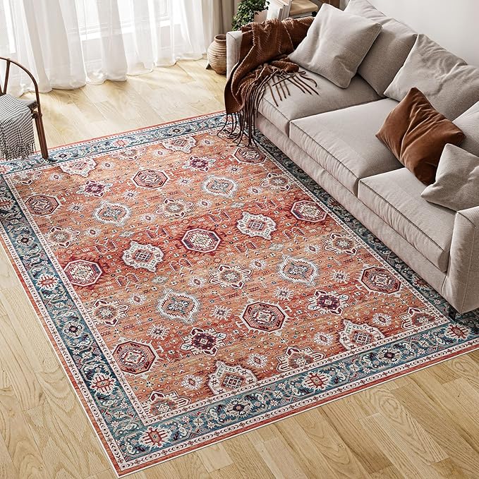 Dripex 8x10 Area Rugs - Stain Resistant Washable Rug Distressed Rugs for Living Room Dining Room Bedroom Anti-Slip Low-Pile and Soft Accent Rug Farmhouse Office Home Decor, Pet & Child Friendly