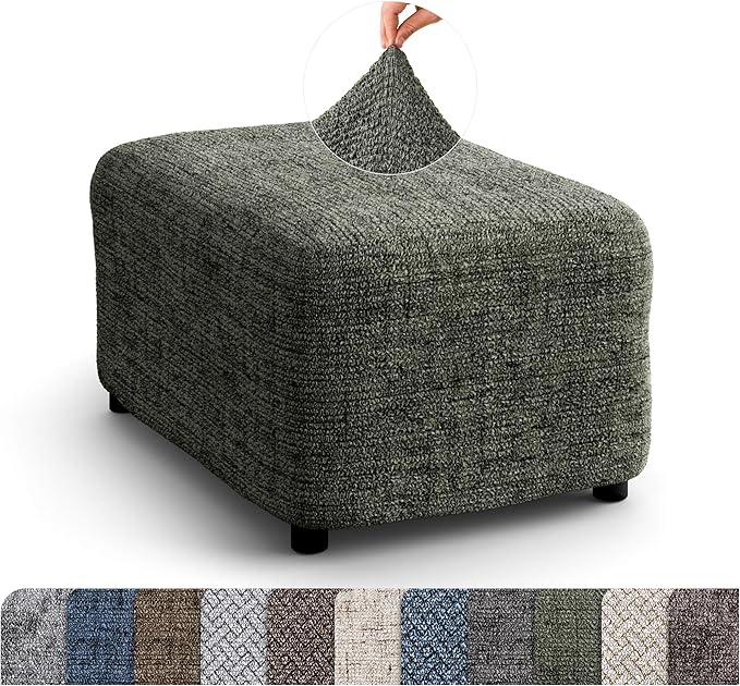 PAULATO BY GA.I.CO. Ottoman Slipcover - Stretch Stool Sofa - Pouf Protector for Pets and Kids - Soft Ottoman Cover - Durable Furniture Slipcovers - Microfibra Print Collection - Mossy Grey