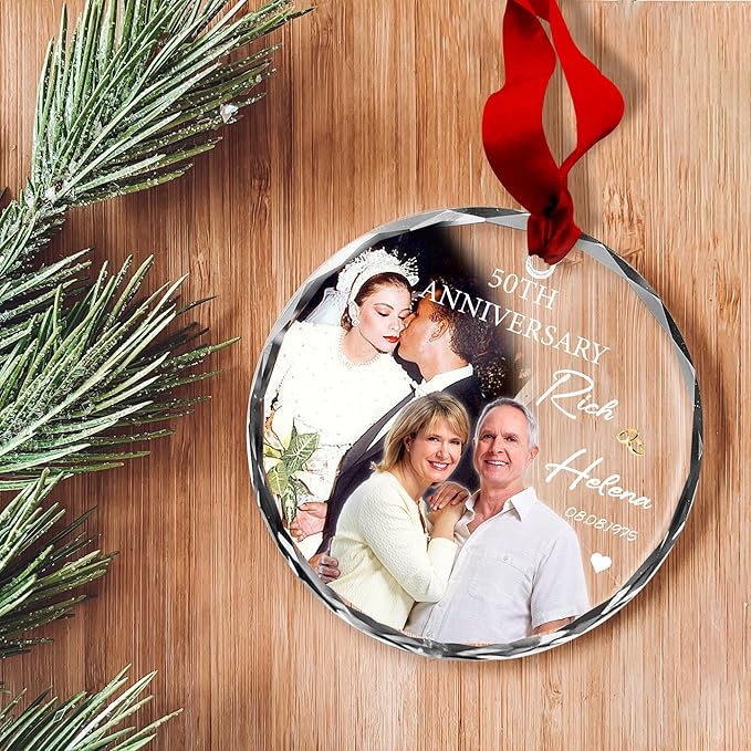 Personalized Anniversary Christmas Ornament – Unique Wedding Gift for Couple, Husband and Wife, Parents Keepsake Decoration – Celebrating 50th Anniversary with Custom Names and Wedding Date