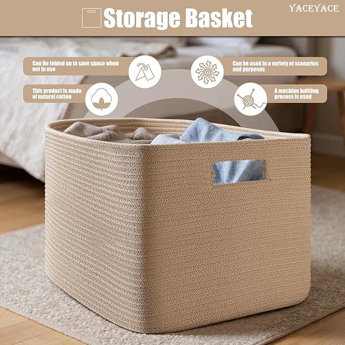Storage Bins for Shelves, 3 Pack Storage Cubes Bins for Home Organizing, Decorative, Cotton Blend, Foldable Baskets for Bedroom, Livingroom