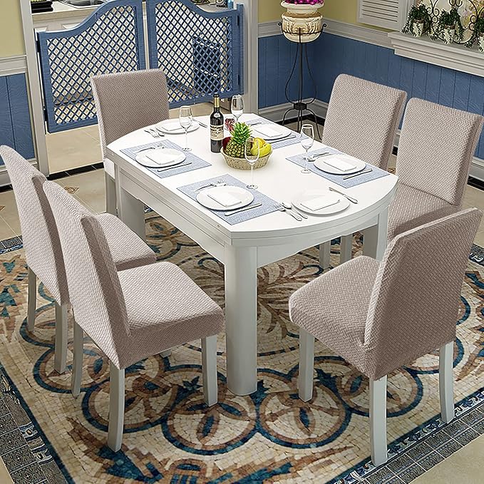 Genina Waterproof Chair Covers for Dining Room Set of 4 Kitchen Chair Covers Parson Dining Chair Slipcover,Khaki
