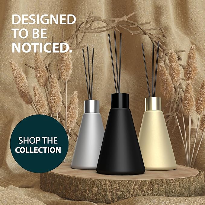 Mega Handles Reed Diffuser Sets (50ml) - 3 Pack White Flower Scent Bathroom Diffuser, Elegant Reed Diffuser for Shelf Decor, Decorative Air Freshener for Large Rooms - Satin Brass