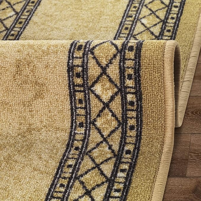 Antep Rugs Alfombras Modern Bordered 2pc Non-Skid (Non-Slip) Low Profile Pile Rubber Backing Indoor Kitchen Runner Rugs (Brown, 2pc Set)