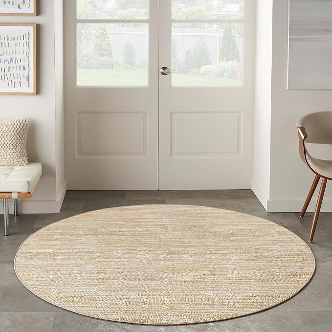 Nourison Home Essentials Indoor/Outdoor Ivory Gold 6' x Round Area Rug, Easy Cleaning, Non Shedding, Bed Room, Living Room, Dining Room, Backyard, Deck, Patio (6 Round)