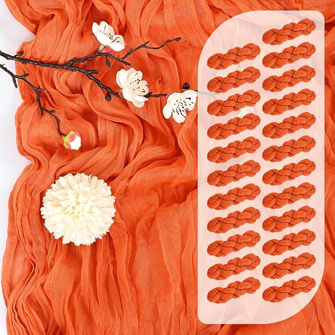 25 Pack Orange Cheesecloth Table Runner 17 x 108 Inch Fall Thanksgiving Boho Rustic Farmhouse Gauze Cheese Cloth Runner for Wedding Party Baby Shower Home Decor Holiday Decorations