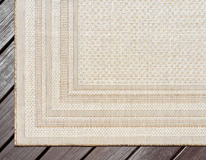 Unique Loom Outdoor Border Collection Area Rug - Multi Border (2' 2" x 3' Rectangle, Tan/ Light Brown)