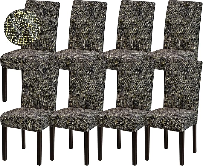 Sufdari Dining Chair Covers,Kitchen Chair Cover,Parsons Chair Slipcover,Spandex Chair Protectors for Dining Room Stretch Chairs Cover Set of 8 -Hemp Coffee