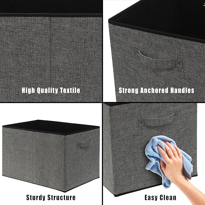 Simple Houseware 15 x 13 Inch Collapsible Fabric Storage Bin with Handles, 2 Pack, Dark Gray