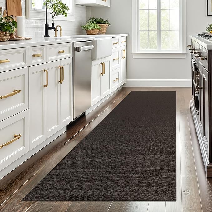 EARTHALL Washable Runner Rug 3x8 Ft Non Slip Runners for Hallways Wide Cotton Rubber Backed Kitchen Runner Braided Indoor Floor Carpet for Entryway, Hallway, Kitchen, Bedroom, Taupe/Coffee