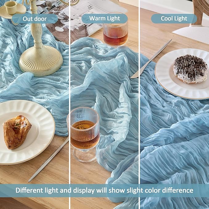 6 Pack Cheesecloth Table Runner 120 Inch Boho Rustic Gauze 10 FT Dusty Blue Cheese Cloths Table Runners Decorations for Spring Summer Birthday Party Baby Shower Wedding Holiday Home Decor