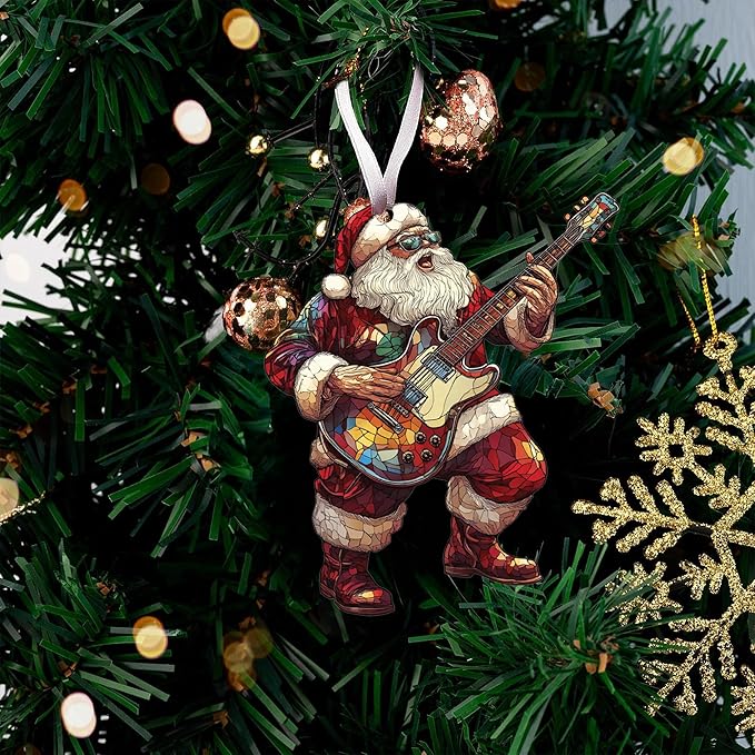 Santa Ornaments for Christmas Tree - 2025 Santa Claus Ornament with Guitar, Ideal Gifts for Music Enthusiasts, Unique Santa Claus Decor, Funny Ornaments Gifts for Celebrating Christmas 2025