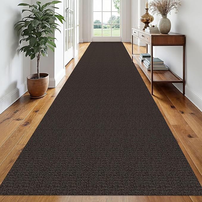 EARTHALL Runner Rug 3x20 Ft Washable Runners for Hallways Extra Long Woven Non Slip Entryway Runner Braided Kitchen Runner Indoor Outdoor Carpet Runners for Hotels, Officel, Stair, Taupe/Coffee