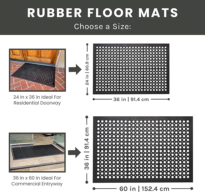 Envelor Anti Fatigue Mat Rubber Floor Mats Door Mat Non Slip Drainage Mat for Entryway, Kitchen, Restaurant, Garage, Heavy Duty Use Doormat, Commercial Floor Mat Industrial 24 x 36 Inches