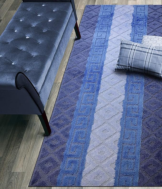 Custom Size Hallway Runner Rug, Slip Resistant, 26 Inch Wide X Your Choice of Length, Meander Blue, 26 Inch X 27 feet