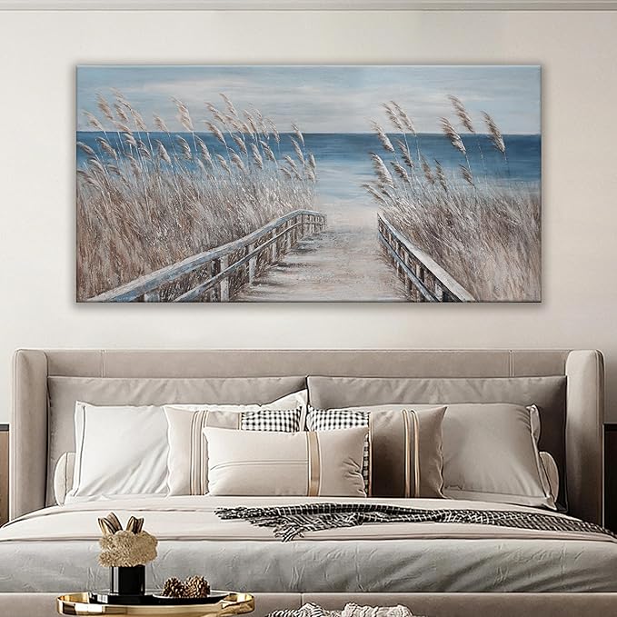 Dimpaga Canvas Wall Art Decor Large Wall Art for Living Room Vintage Coastal Wall Art Prints Landscape Beach Wall Art Decorations Blue Artwork for Walls Bedroom Office Kitchen Wall Decor 24" X 48"