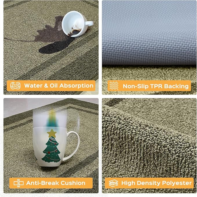 Kitchen Rugs 24" x 84", Non-Slip Machine Washable Kitchen Runner Rugs Floor Mats, Absorbent Comfort Standing Mats for Kitchen, Sink, Laundry and Hallway, Rolled Packaging, Budding Green & Sage Green