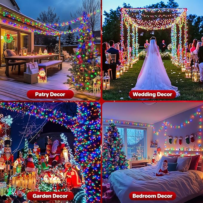 66ft 200 LED Christmas Lights - Outdoor & Indoor, Plug-in with Timer & Memory, 8 Modes Twinkle Xmas String Lights for Tree, Wreath & Party Decor, Multicolor