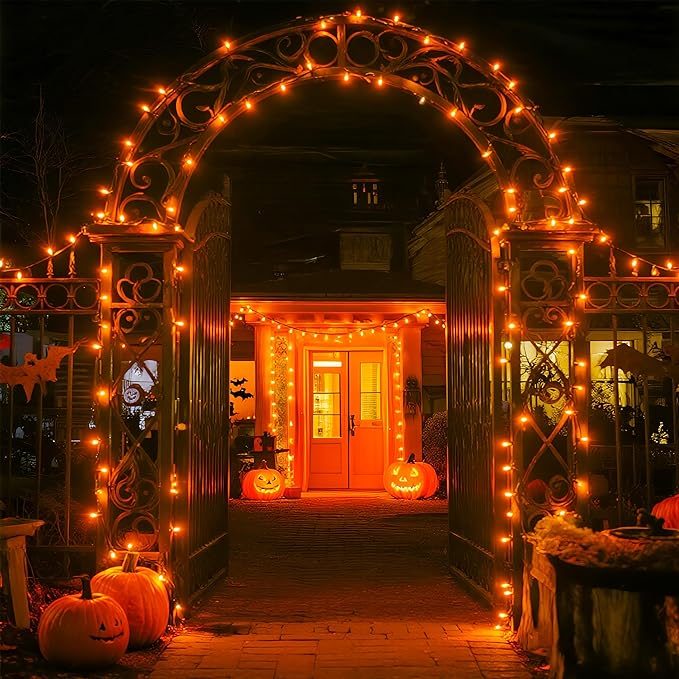 JMEXSUSS 600 LED Thanksgiving Lights Outdoor, Orange Christmas Lights Plug in, Orange String Lights Clear Wire for for Indoor Room Yard Tree Fall Thanksgiving Decorations