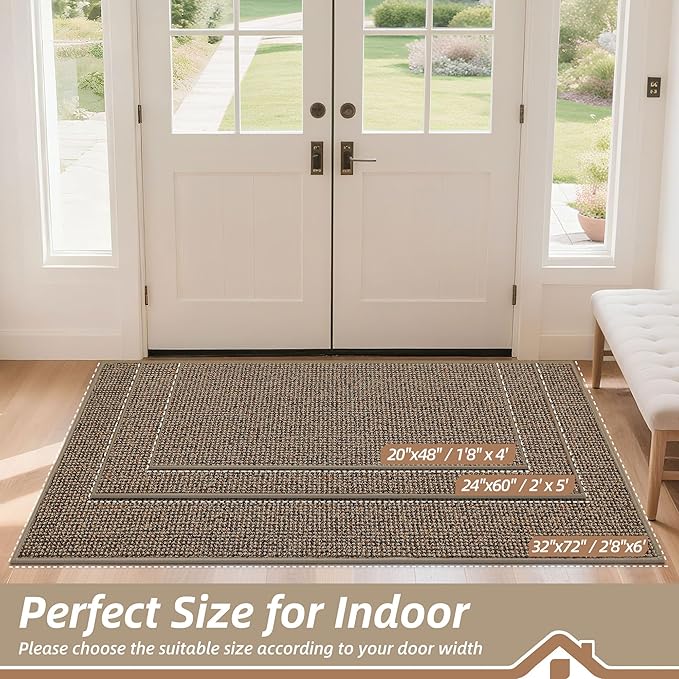 BEQHAUSE Dirt Trapper Door Mat 20" x 48", Non-Slip Washable Doormats Entrance Mat, Dirt Resistant and Absorbent Welcome Mat, Low Profile Floor Mats for Front Back Door and Entryway, Beige