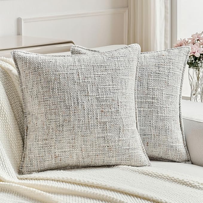 FUTEI Grey Decorative Throw Pillow Covers 16x16 Inch Set of 2,Soft Chenille Tweed Textured Cushion Case,Modern Home Decor for Couch Bed Living Room