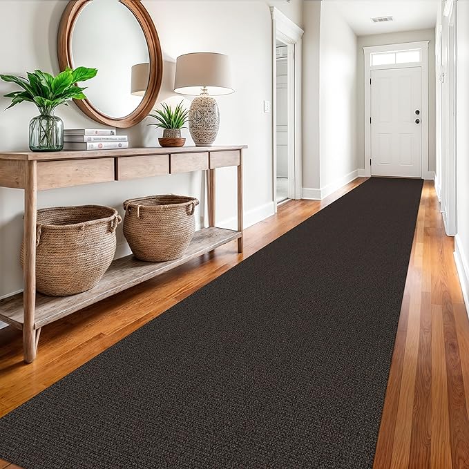 EARTHALL Extra Long Runner Rug 3x18 Ft Washable Runners for Hallways Cotton Non Slip Entryway Runner Braided Kitchen Runner Indoor Outdoor Carpet Runners for Hotels, Officel, Stair, Taupe/Coffee