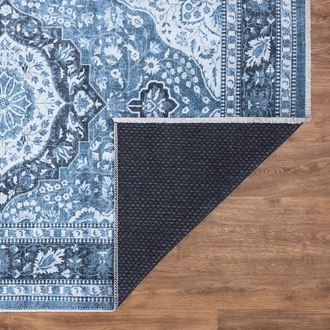 Bloom Rugs Caria Washable Non-Slip 5x7 Rug - Blue Traditional Area Rug for Living Room, Bedroom, Dining Room, and Kitchen - Exact Size: 5' x 7'