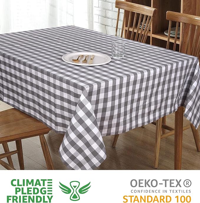 Urban Villa Tablecloth Buffalo Check Table Cloth Tabletop Cover Kitchen Dining Tablecloth 100%Cotton Great Parties Wedding Holiday Dinner Grey/White Color Rectangle 60X84 Inches 6-8 Seats Table Cloth