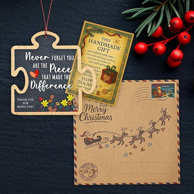 Never Forget You are The Piece That Made The Difference Puzzle Ornament, Thank You Gifts for Women, Boss, Coworkers, Teacher, Friends, Thank You, Wood and Acrylic Puzzle