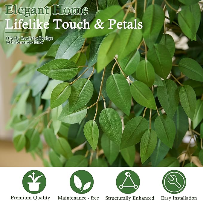 Artificial Ficus Tree,Black Pot (1, White, 7FT)