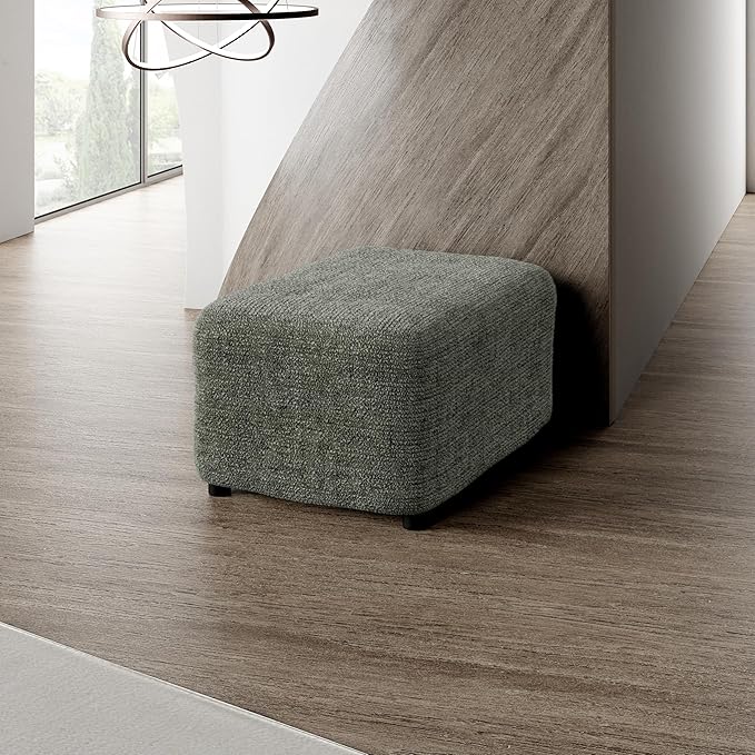 PAULATO BY GA.I.CO. Ottoman Slipcover - Stretch Stool Sofa - Pouf Protector for Pets and Kids - Soft Ottoman Cover - Durable Furniture Slipcovers - Microfibra Print Collection - Mossy Grey