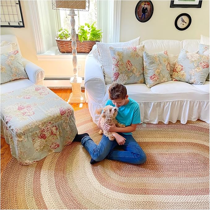 Homespice Harvest Jute Brown Braided 6x9’ Oval Rug for Living Room, Bedroom Rug and Dining Room. Pet Friendly. Decor Styles- Farmhouse Rug, Rustic, Vintage, Cottage, Primitive, Country, Boho Rug
