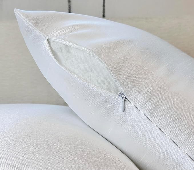 Aiking Home 20x20 Inches Faux Silk Square Throw Pillow Cover, Zipper Closure, White (Set of 2)
