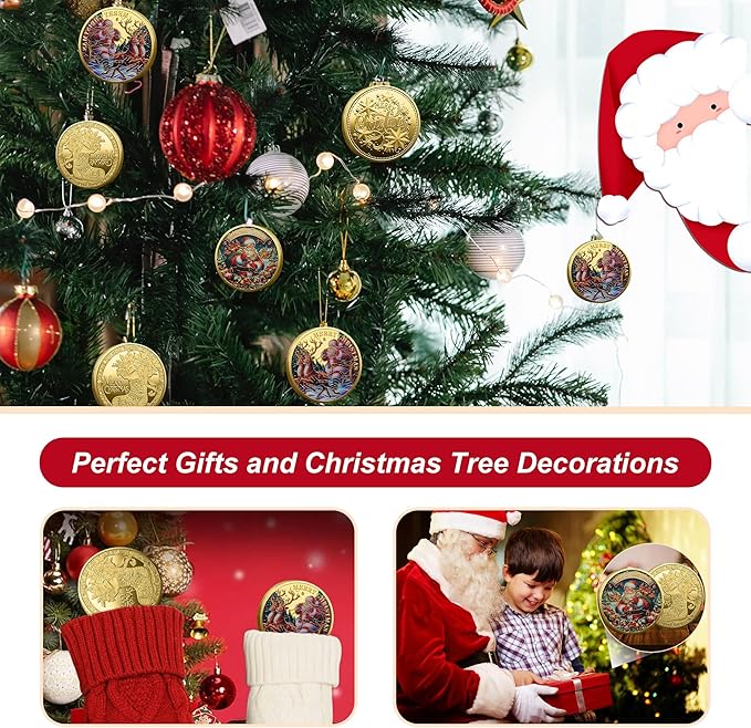 2025 New Santa Claus Commemorative Coin, Christmas Tree Decorations, Funny Santa Claus and Snow House Decorations, (sled)