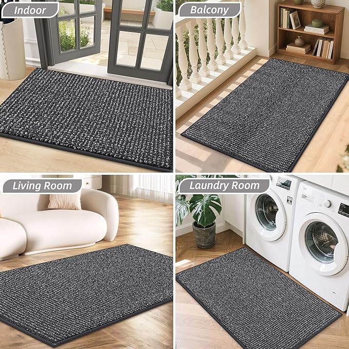 BEQHAUSE Dirt Trapper Door Mat 32" x 48", Non-Slip Washable Doormats Entrance Mat, Dirt Resistant and Absorbent Welcome Mat, Low Profile Floor Mats for Front Back Door and Entryway, Charcoal