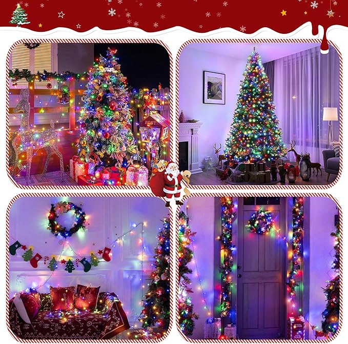 394FT 1200 LED Christmas Lights Outdoor, Christmas Tree Lights Plug in, 8 Modes Twinkle String Lights for Bedroom Wedding Party Holiday Xmas Home Decorations Multicolored