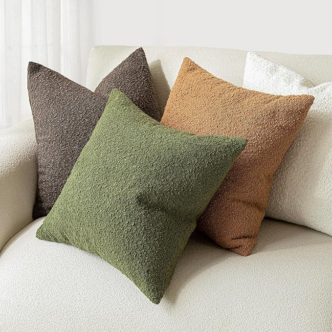 Foindtower Set of 2, Decorative Textured Boucle Throw Pillow Covers Accent Solid Pillow Cases Neutral Soft Cozy Couch Cushion Case for Chair Sofa Bedroom Living Room Home Decor 16 x 16 Inch Green
