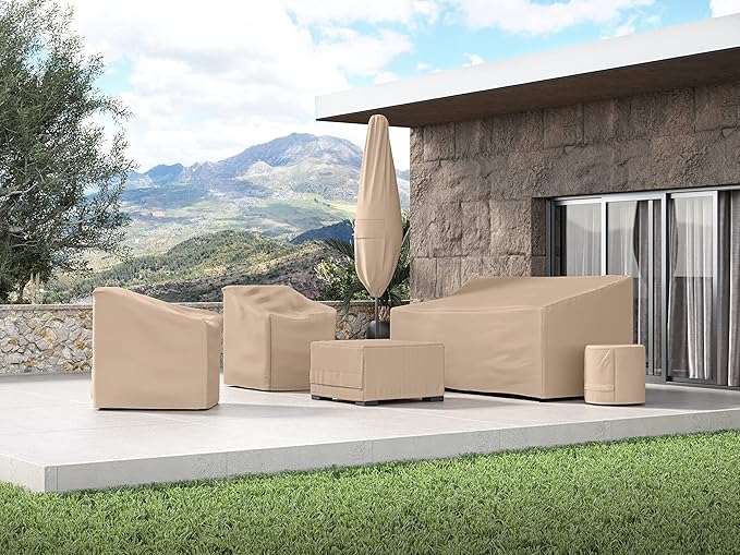 Covermates Square Ottoman Cover - Heavy-Duty Polyester, Weather Resistant, Drawcord Hem, Seating and Chair Covers, 18W x 18D x 18H, Ripstop Tan