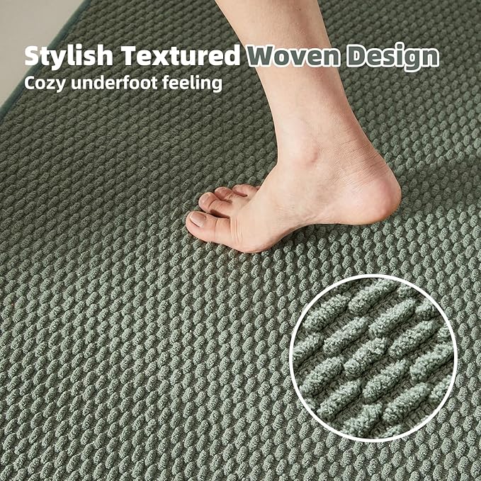 Bathroom Runner Rugs, Long Bath Mat Runner Washable Thin Quick Dry Low Pile Bathroom Runner Rugs Non Slip, Sage Green 24"x70"