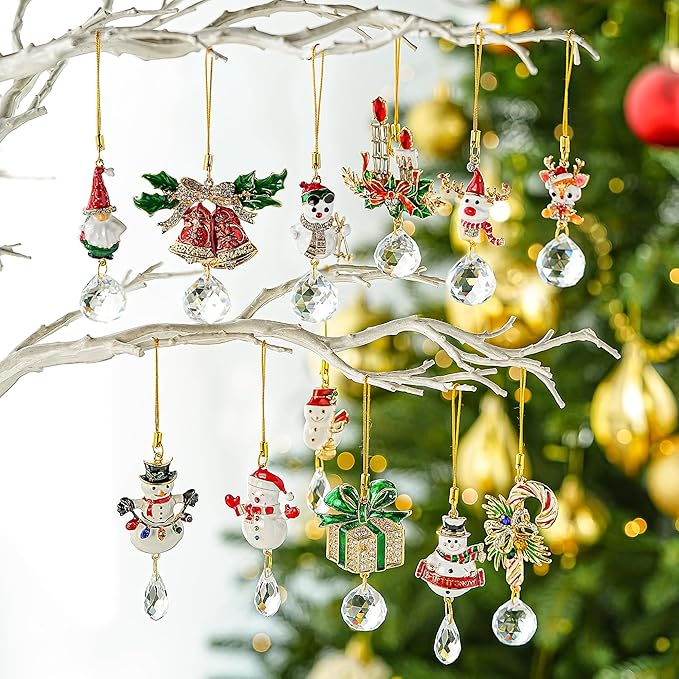 H&D HYALINE & DORA 4 Pcs Christmas Snowman Ornaments Winter Snowman Hanging Decoration Set for Christmas Tree Hanging Crystal Crafts Holiday Decor Xmas Party Supplies