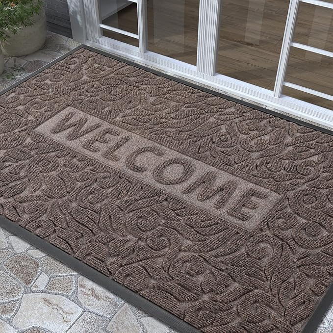 Yimobra Large Welcome Mat 60x36, Waterproof Non-Slip Outdoor Mats for Front Door Outside Entrance, Low-Profile Entryway Mat Indoor for Garage Patio, Brown