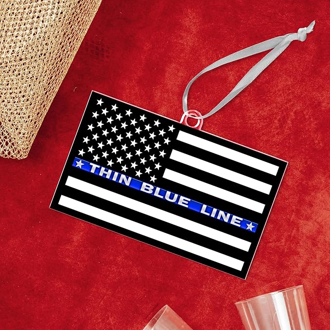 FLAGWIX Police Christmas Ornaments - Thin Blue Line Acrylic Christmas Ornaments 2025 for Tree Decorations - Police Gifts for Men Women, Inspirational Cop Gifts for Men Dad Grandpa